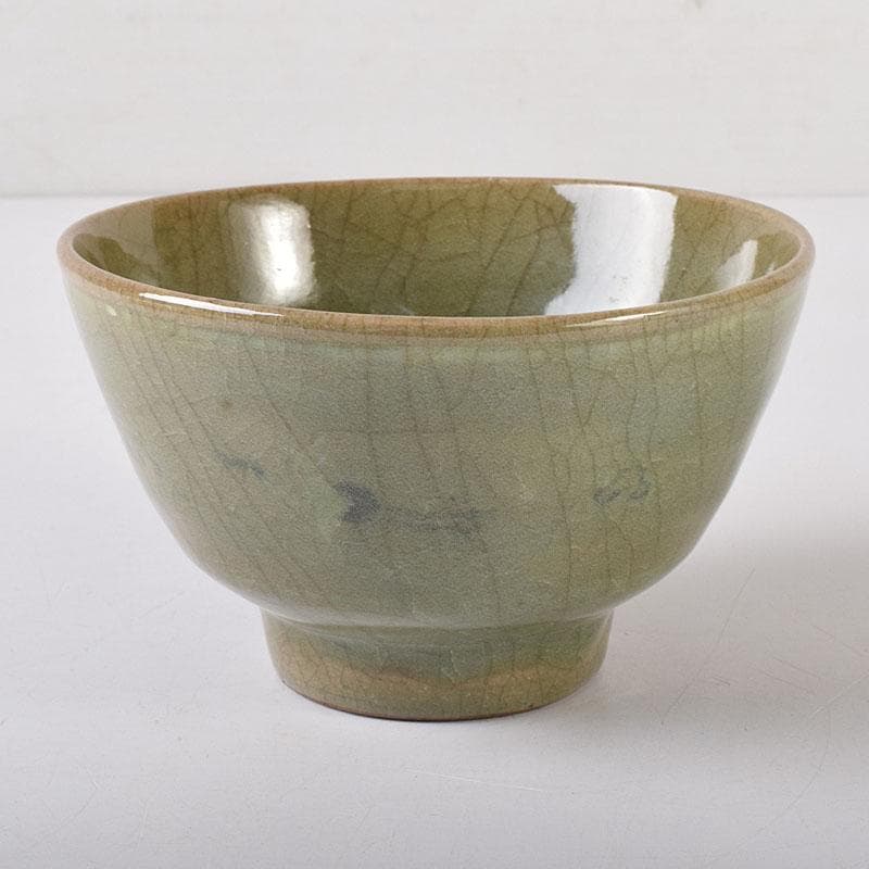 朝鮮　高麗青磁　雲鶴図　茶碗　仕覆付　C　7619