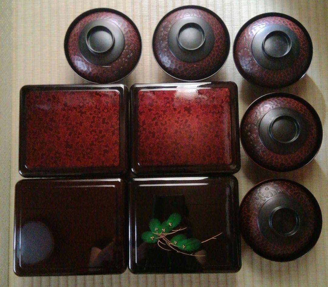 うな重箱　お吸い物碗　セット　山中漆器　土用丑の日　鎌倉彫　松　もみじ