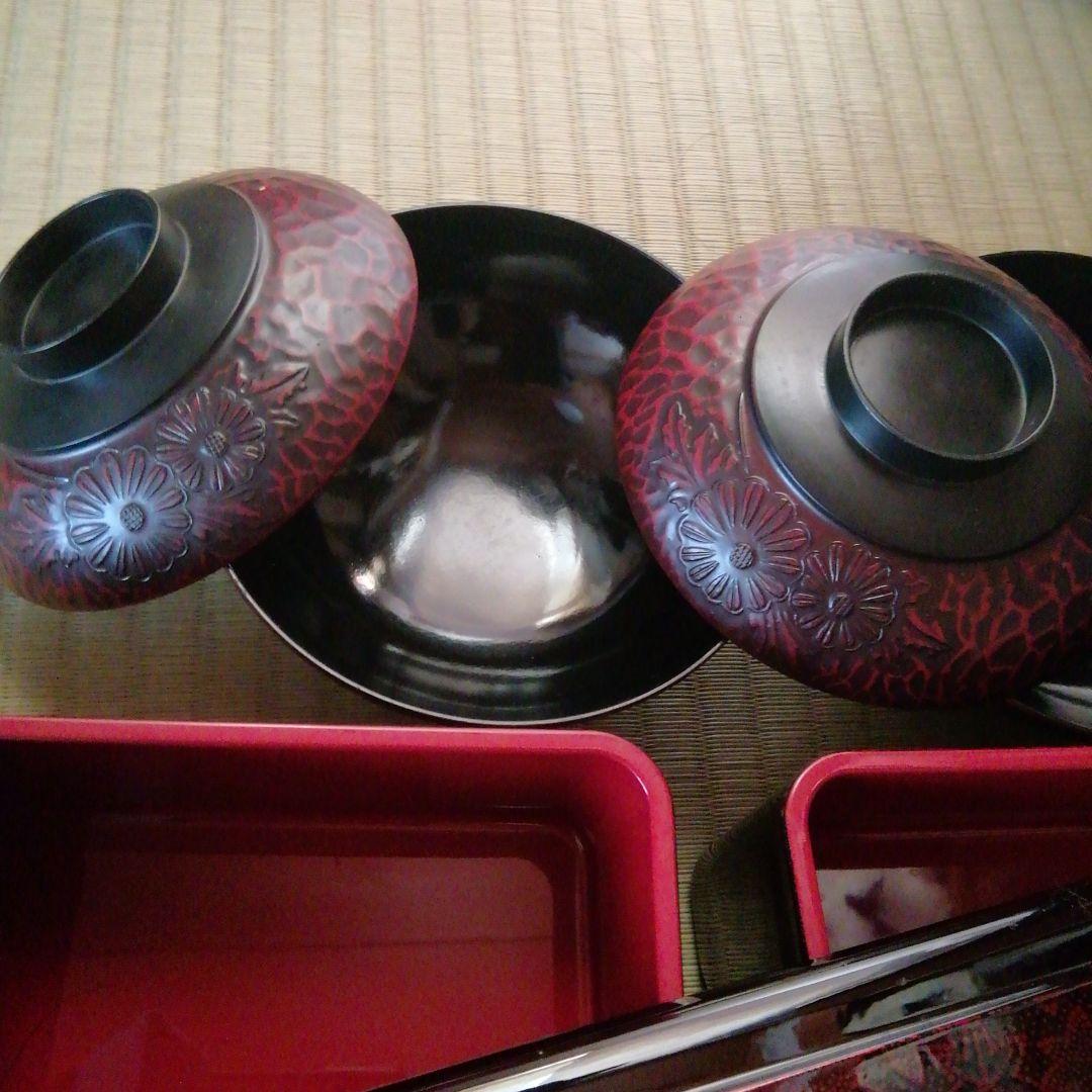 うな重箱　お吸い物碗　セット　山中漆器　土用丑の日　鎌倉彫　松　もみじ