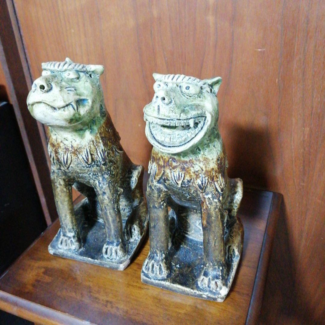 瀬戸焼　灰釉古瀬戸釉狛犬　24cm　慶長年間