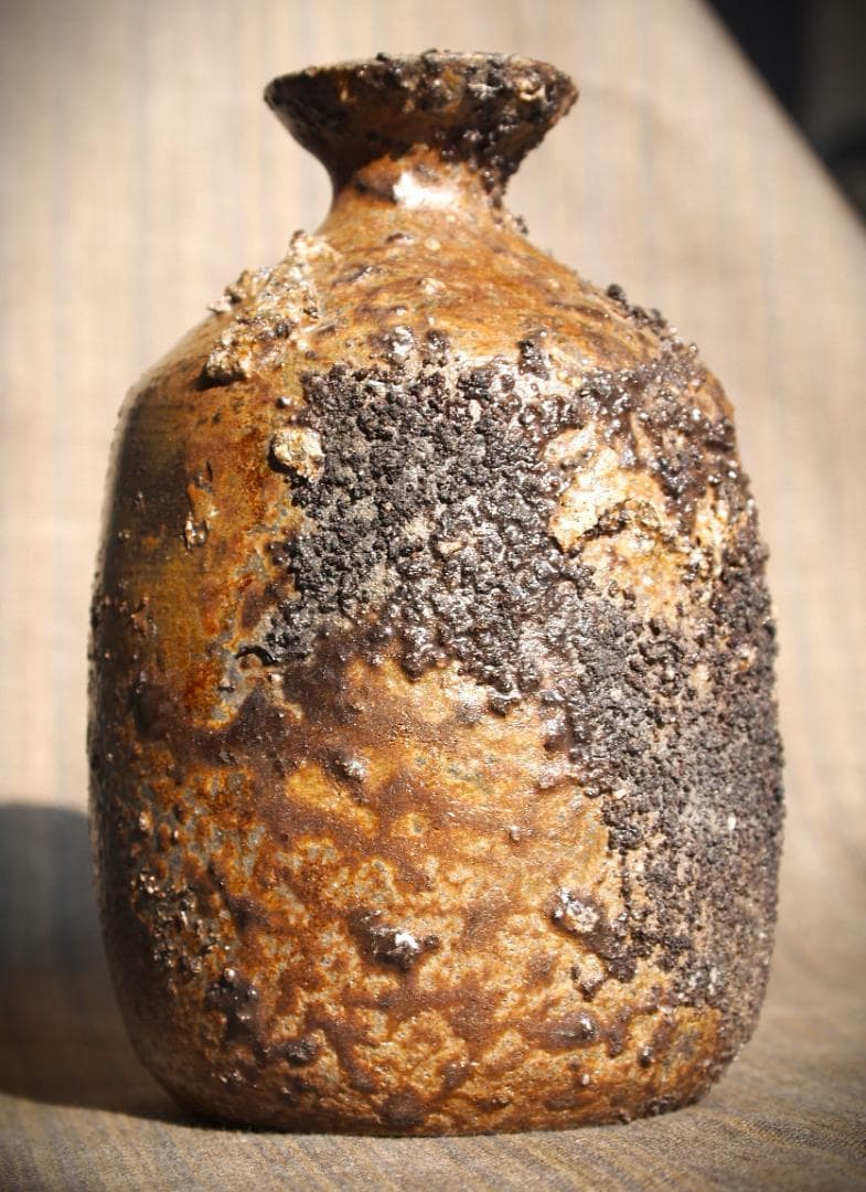 最上作★難波正巳★備前灰被り徳利★共箱★かせ胡麻