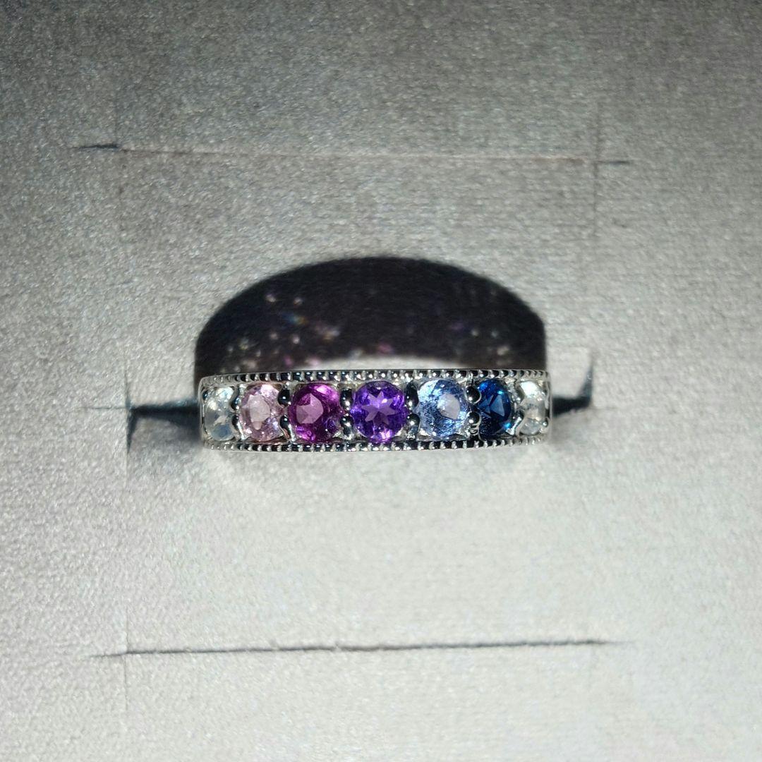 ハーフエタニティリング　ミル打ち　K10WG　マルチストーン