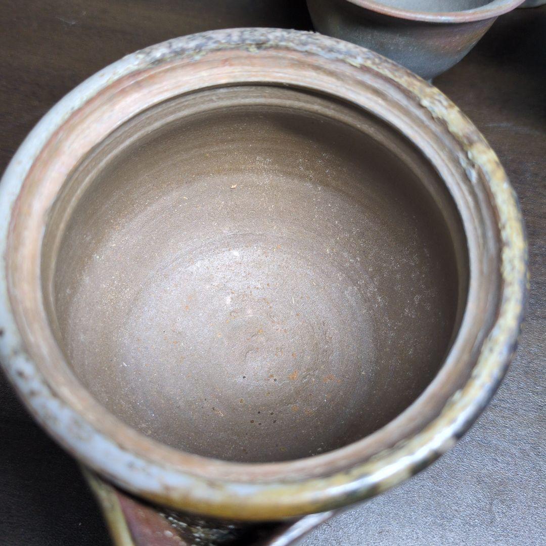 小野田賢一 作 備前 窯変 煎茶器(煎茶碗五客・湯冷まし・宝瓶) 共箱 煎茶道具