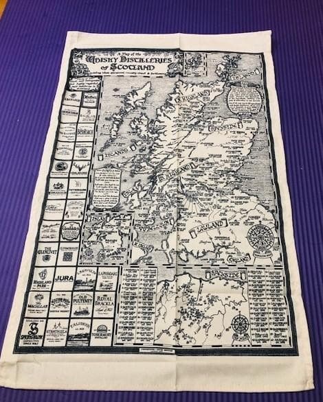 【新品・国内発送】スコッチウイスキー蒸留所の地図　ティータオル