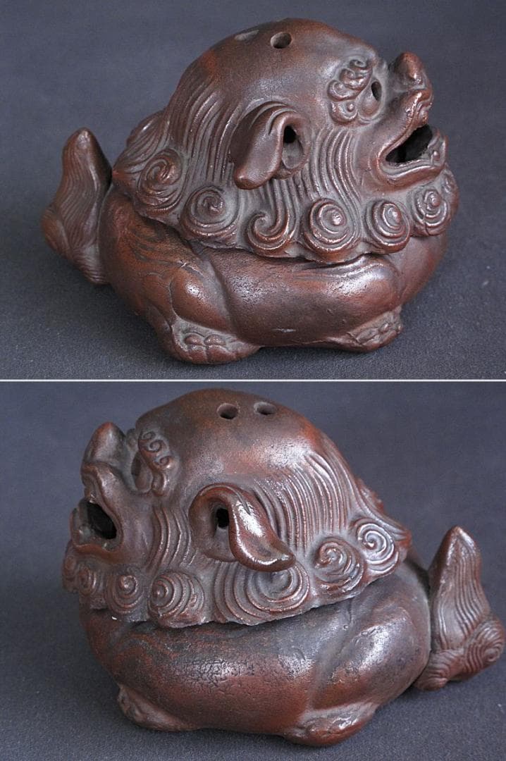時代!! 備前焼『獅子香炉』珍しい形！細工物　高8㎝