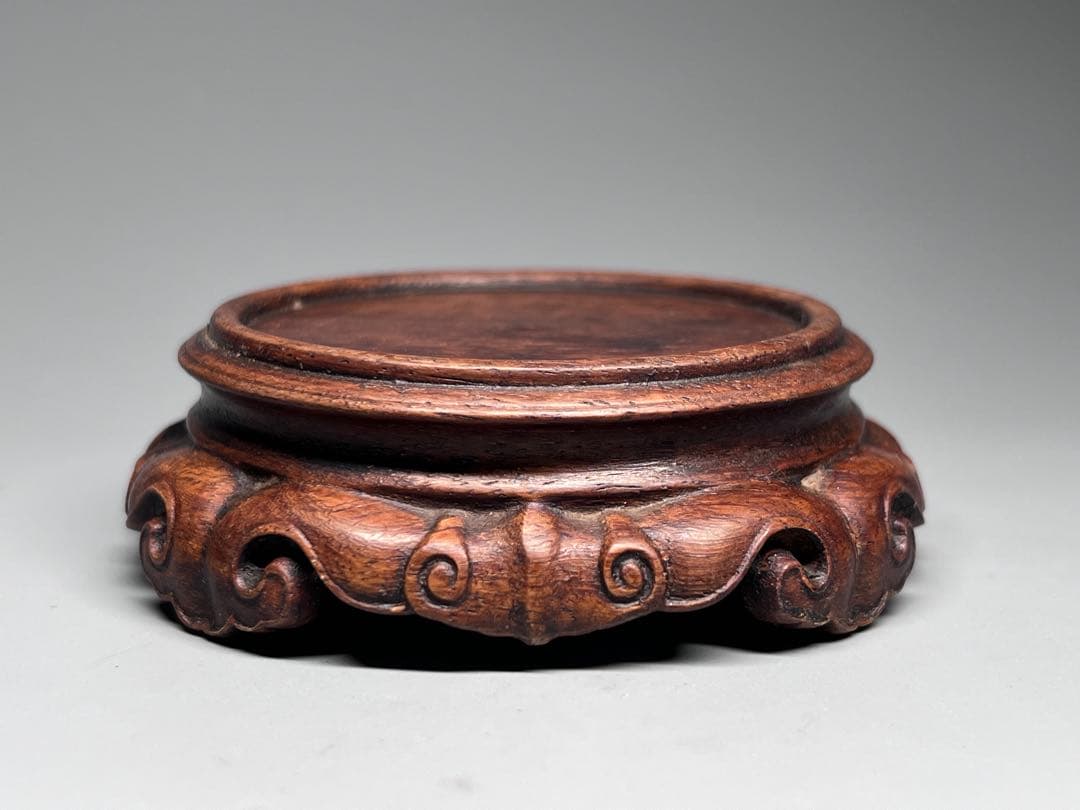 古美術　唐木　花台一対　飾り台　巻雲紋　華道具　盆栽台　置物　香炉台　木製