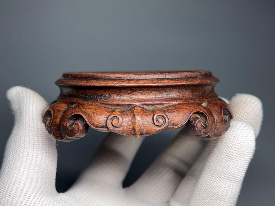 古美術　唐木　花台一対　飾り台　巻雲紋　華道具　盆栽台　置物　香炉台　木製