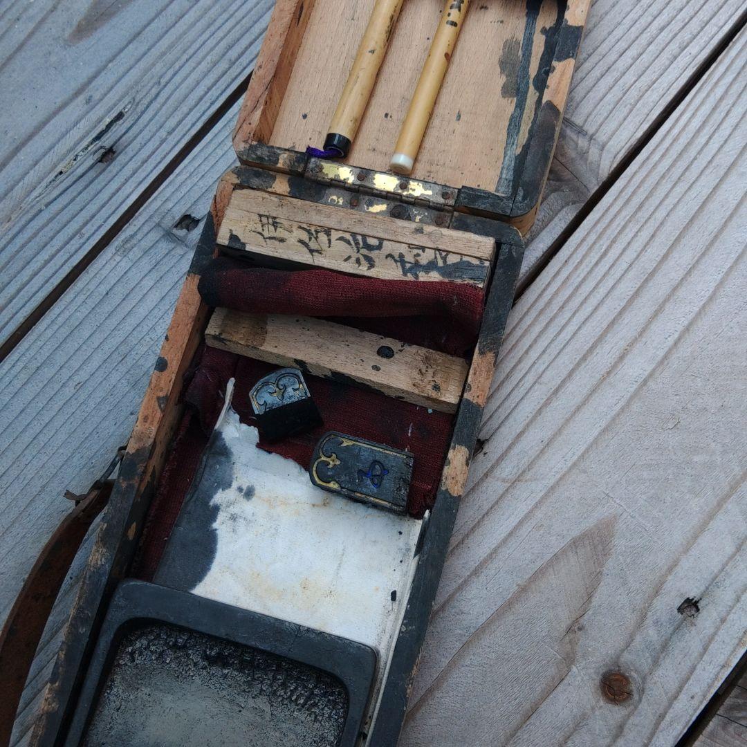 レトロ書道具　木製携帯硯箱