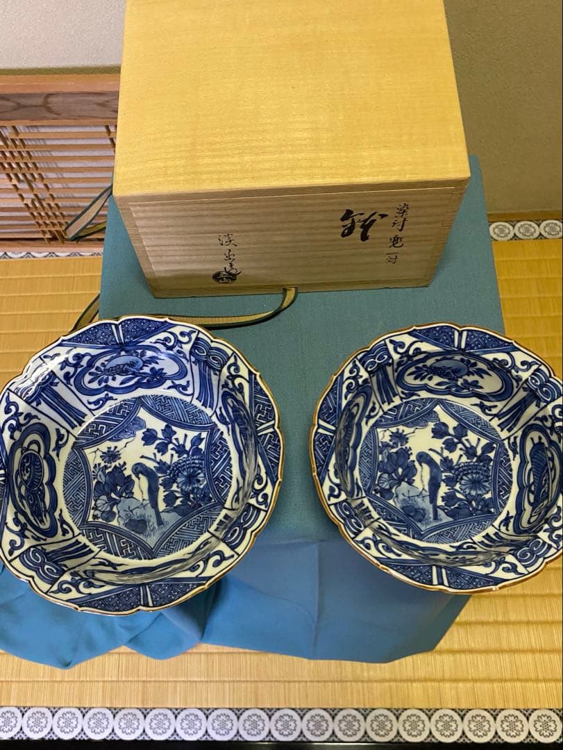 茶道具/染付兜鉢 一対 五山窯 林淡幽 造