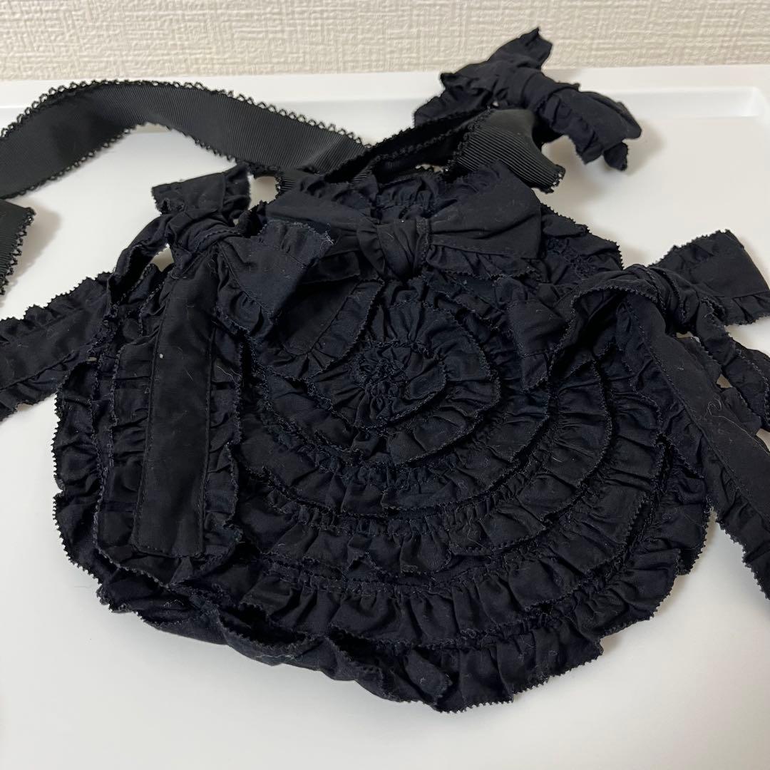 【未使用】ピンクハウス フリル リボン ポシェット バッグ 黒