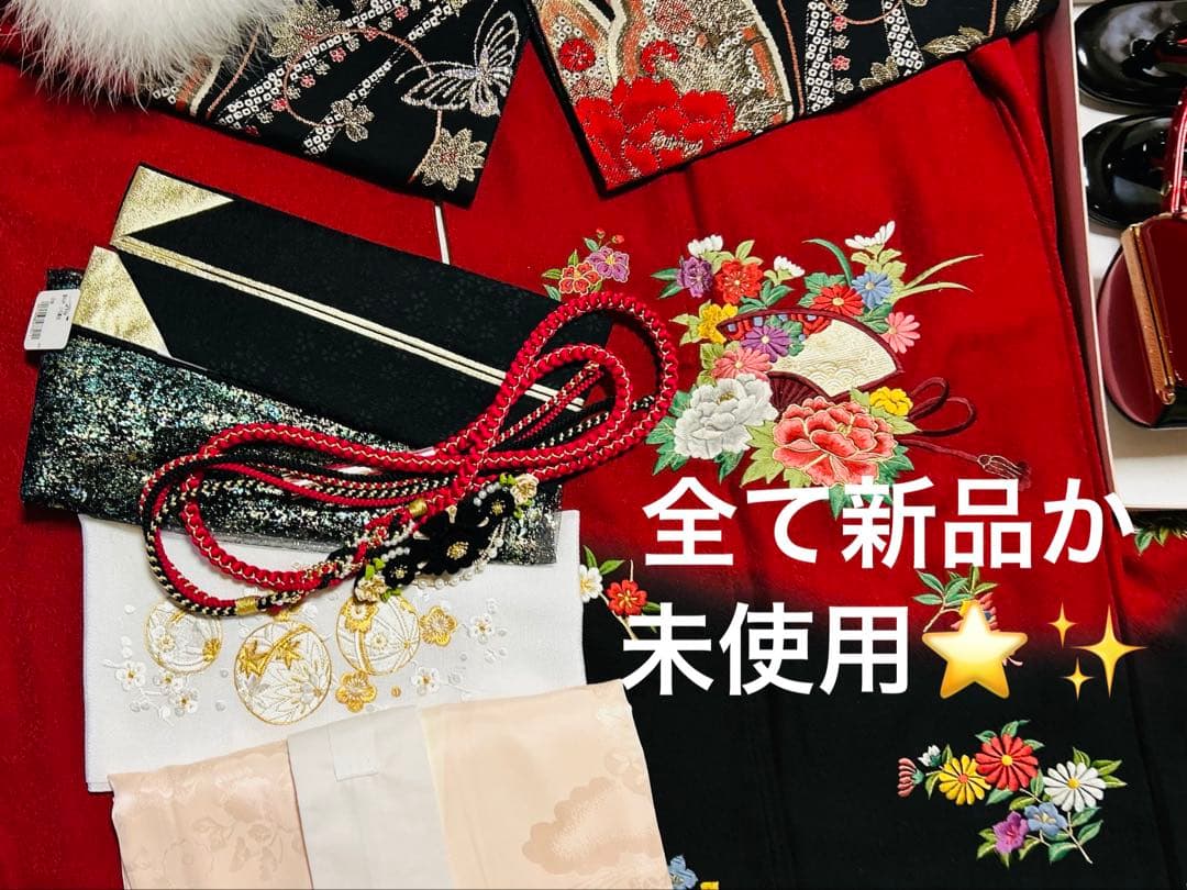 総刺繍貴賓溢れる全て正絹豪華なお振袖　 全て新品または未使用25点完全フルセット