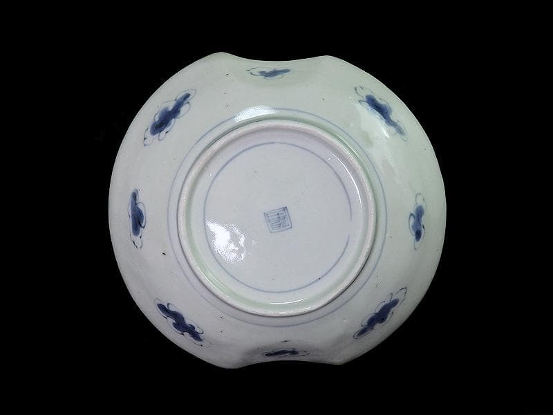 古伊万里　染付 丸紋に松竹梅の図　分銅型６寸皿　５枚　E674AS-CQl