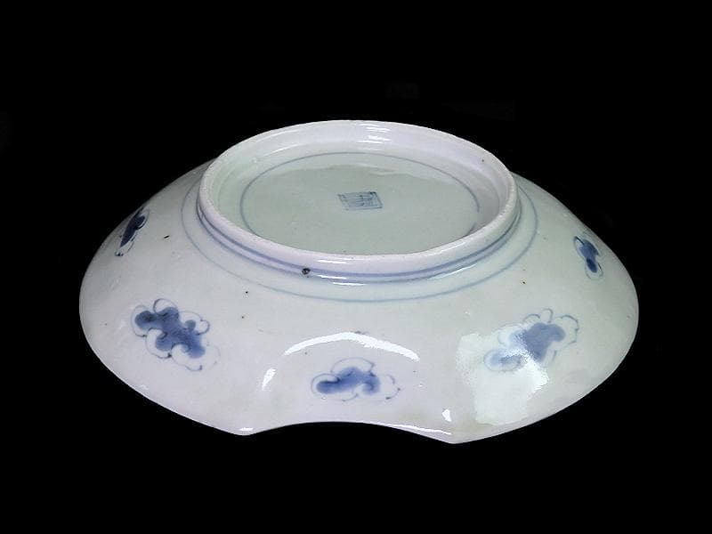 古伊万里　染付 丸紋に松竹梅の図　分銅型６寸皿　５枚　E674AS-CQl