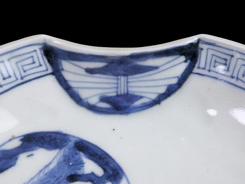 古伊万里　染付 丸紋に松竹梅の図　分銅型６寸皿　５枚　E674AS-CQl