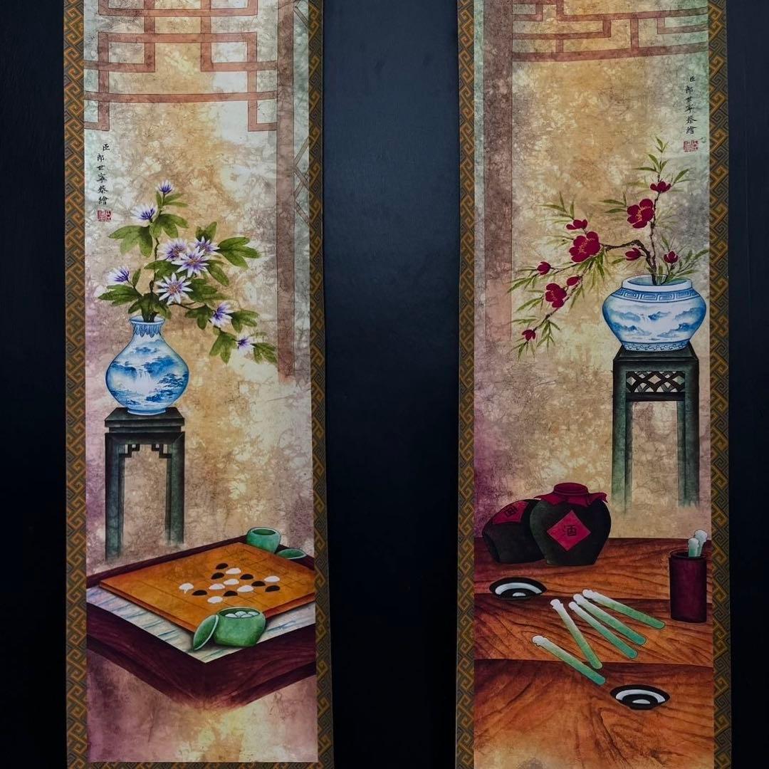 【本日特価】郎世宁 琴棋書画 四条屏 掛け軸｜中国名画・客間装飾・新中式