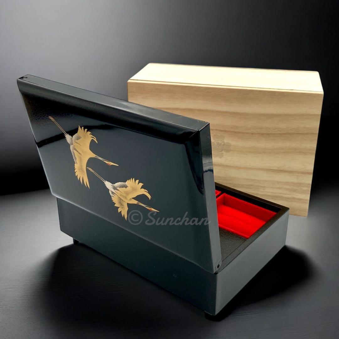 【未使用品】 山中漆器 翔鶴 オルゴール付き宝石箱 共箱付 アンティーク 骨董品