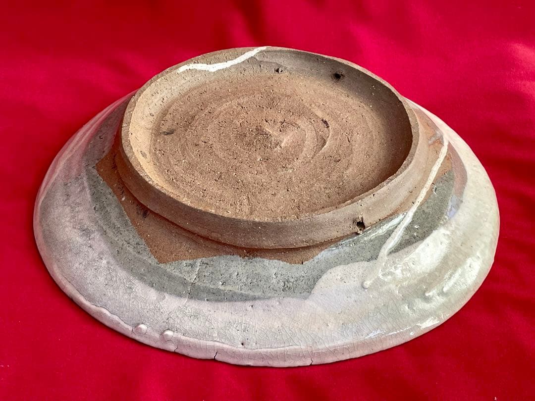 川喜田半泥子 大皿 二代半泥子(川喜田敦)甲書大皿 喇叭を吹く童子 伊藤庸庵識筥