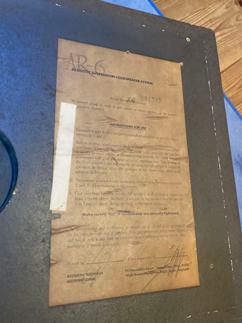 Acoustic Research AR-6 エンクロージャー