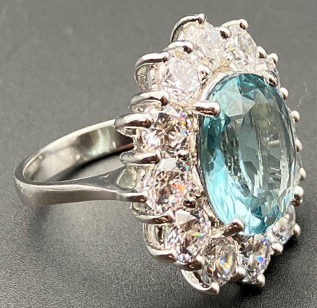 マーフィーブラジル産 天然アクアマ8.1CTホワイトサファイア925指輪