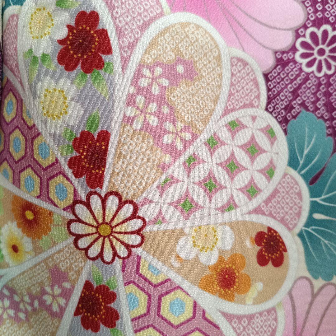 新品着物☆クリーム色大きな花模様☆作り帯フルセット