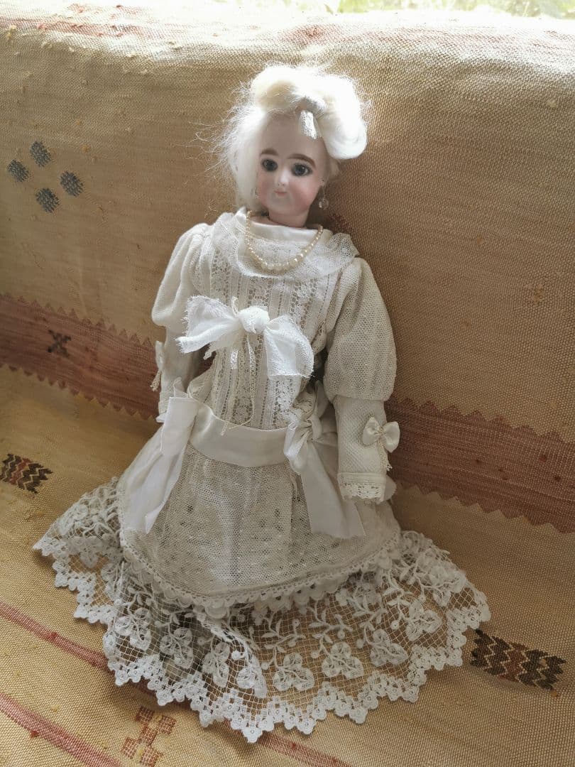 アンティークフランス ジュモー プラチナブロンド美しいビスクドール レースドレス