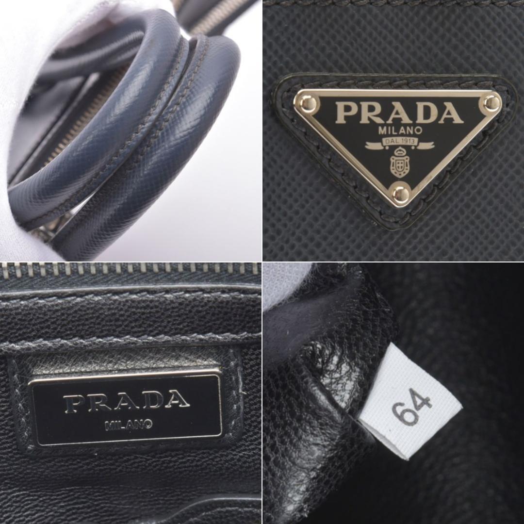 美品◇プラダ サフィアーノレザー 2WAY ブリーフケース ネイビー ショルダー