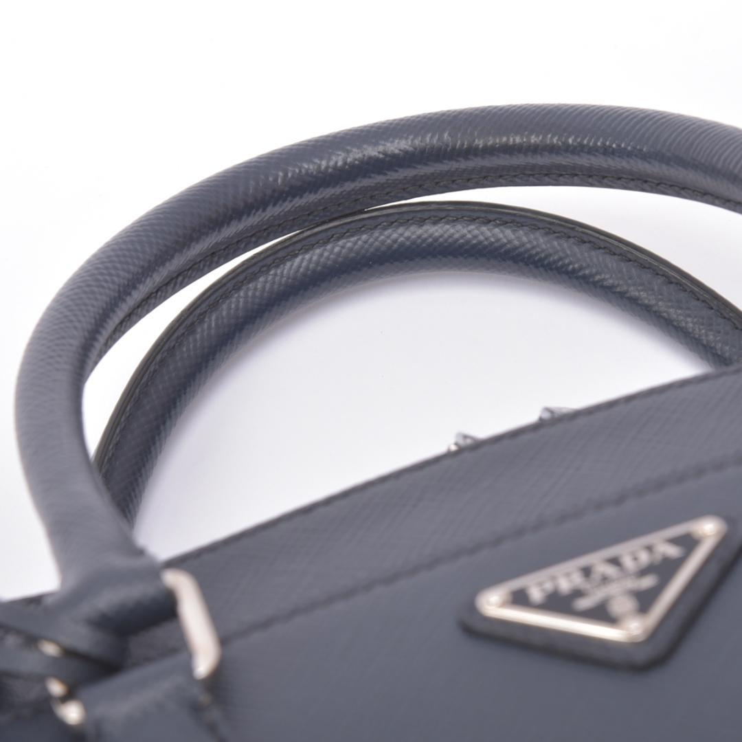 美品◇プラダ サフィアーノレザー 2WAY ブリーフケース ネイビー ショルダー