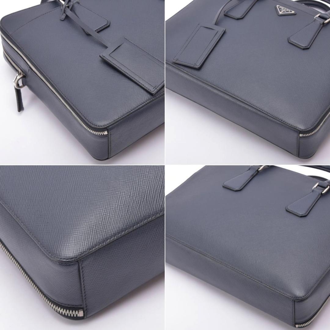 美品◇プラダ サフィアーノレザー 2WAY ブリーフケース ネイビー ショルダー