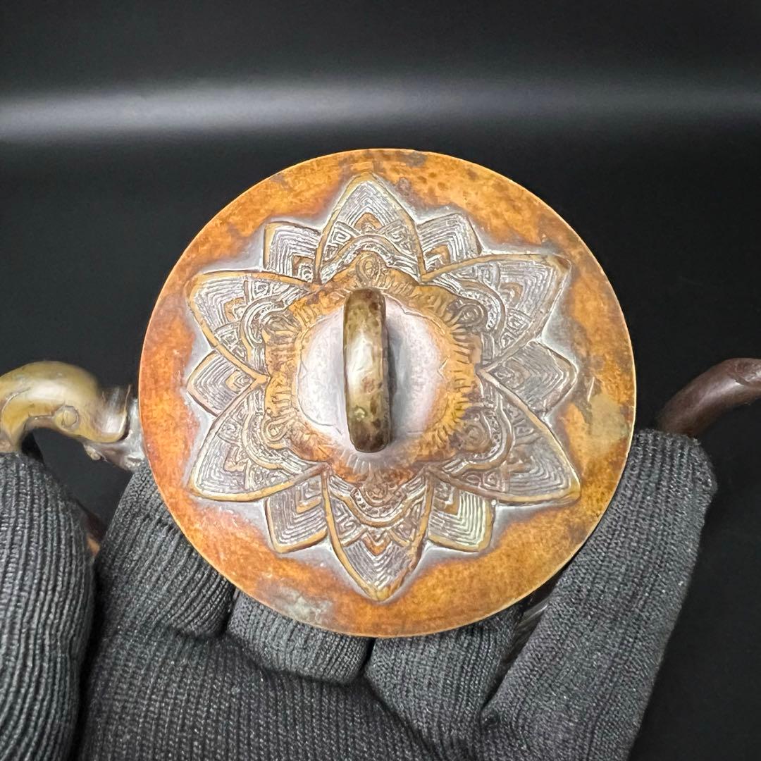 名越昌晴 作 銅製 雷文垂文龍形把手 水注◎意匠美しい茶道具◎古美術庵々