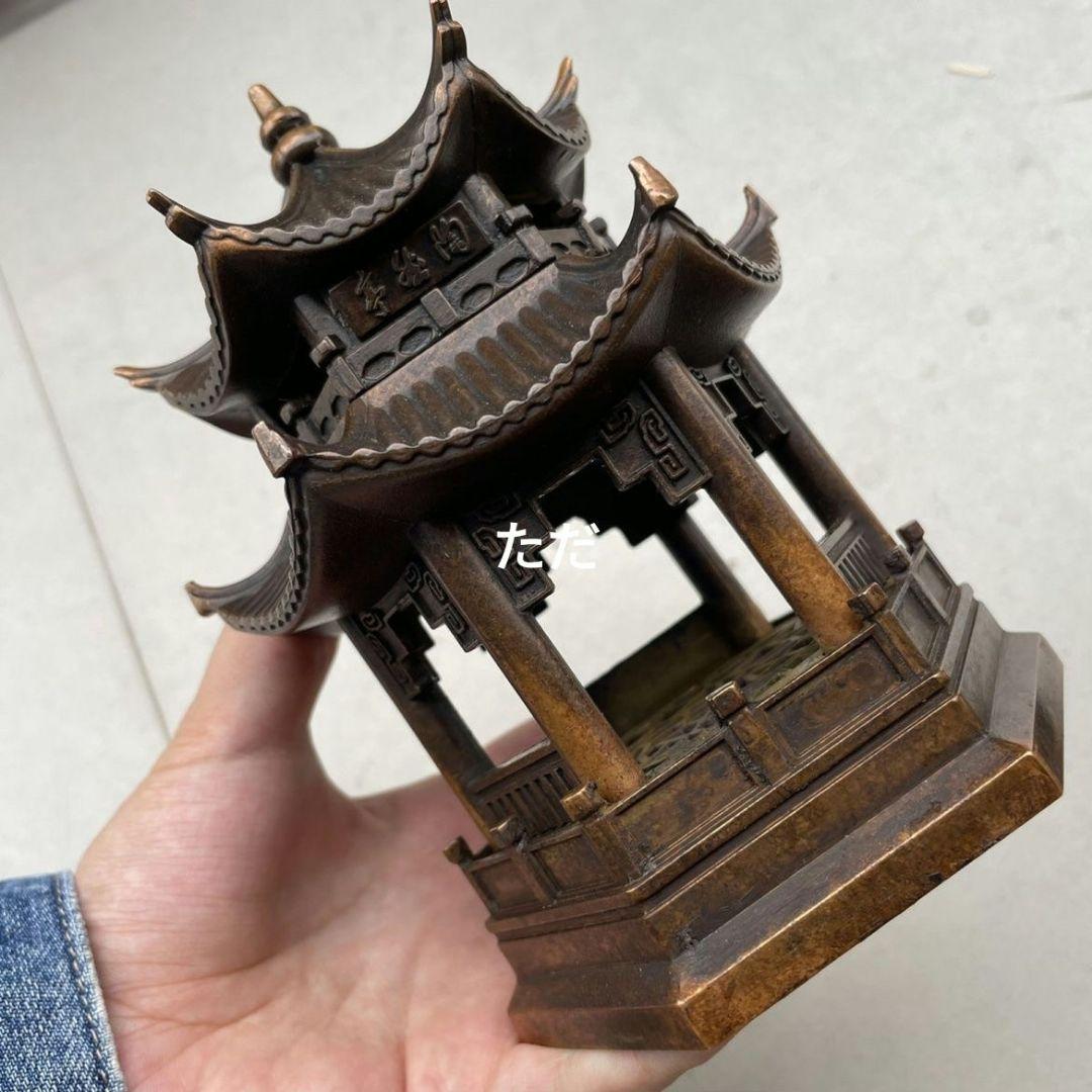 銅器 八角二重涼亭 八角亭薫香炉 香道具 禅意茶道 置物 装飾品 工芸品