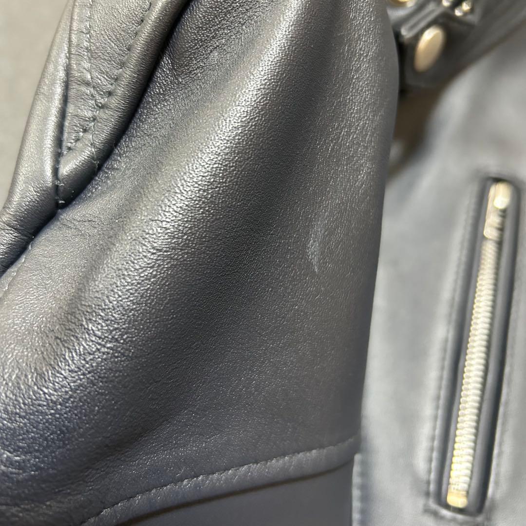 ユニオンステーション　シングルライダースジャケット　ラムレザー　L ネイビー