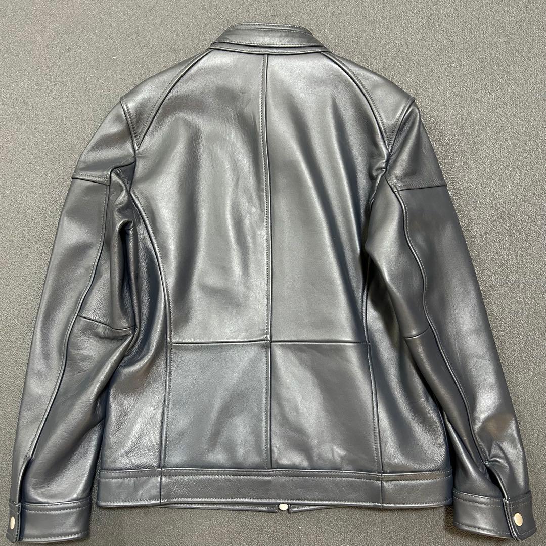 ユニオンステーション　シングルライダースジャケット　ラムレザー　L ネイビー