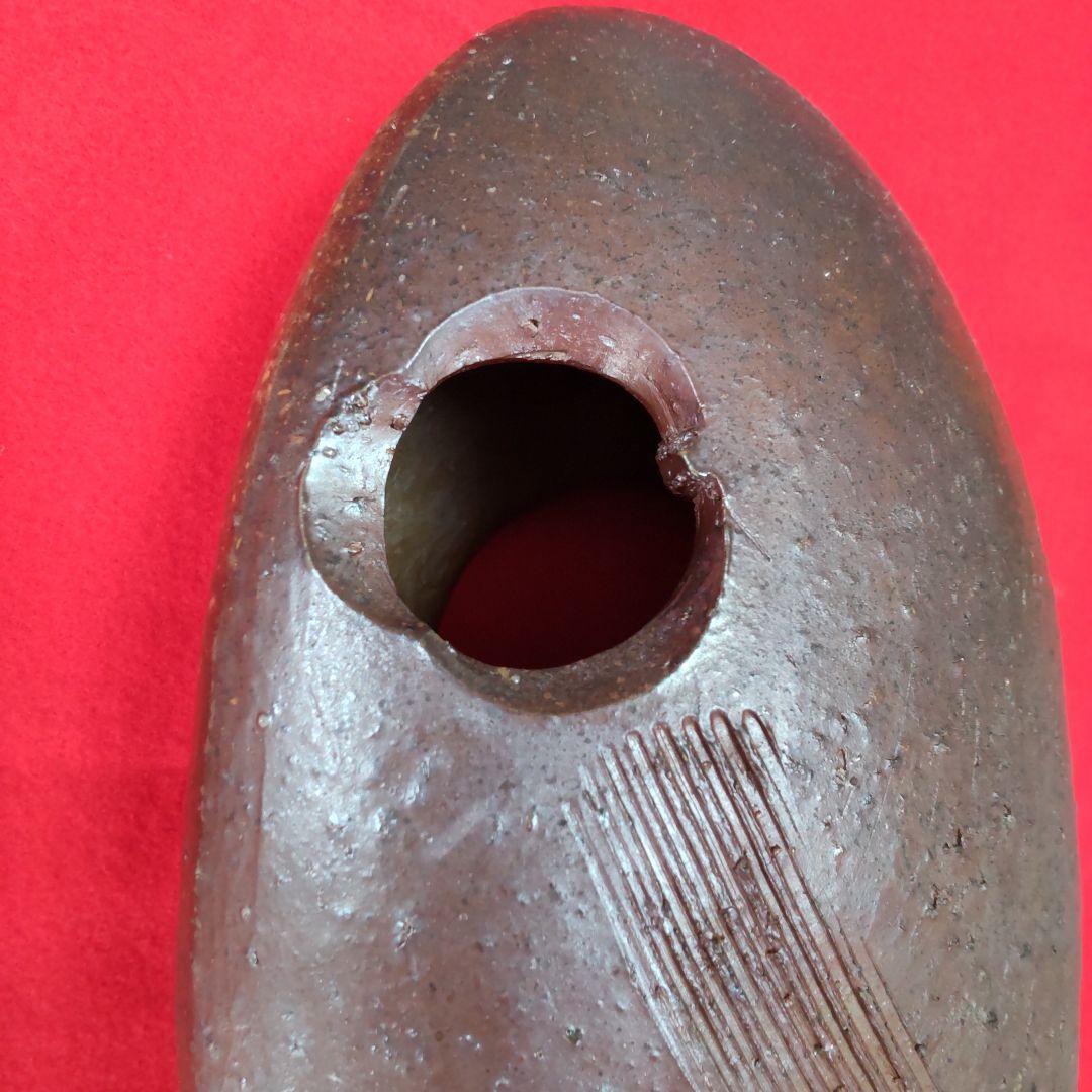 備前焼楕円花入れ/共箱