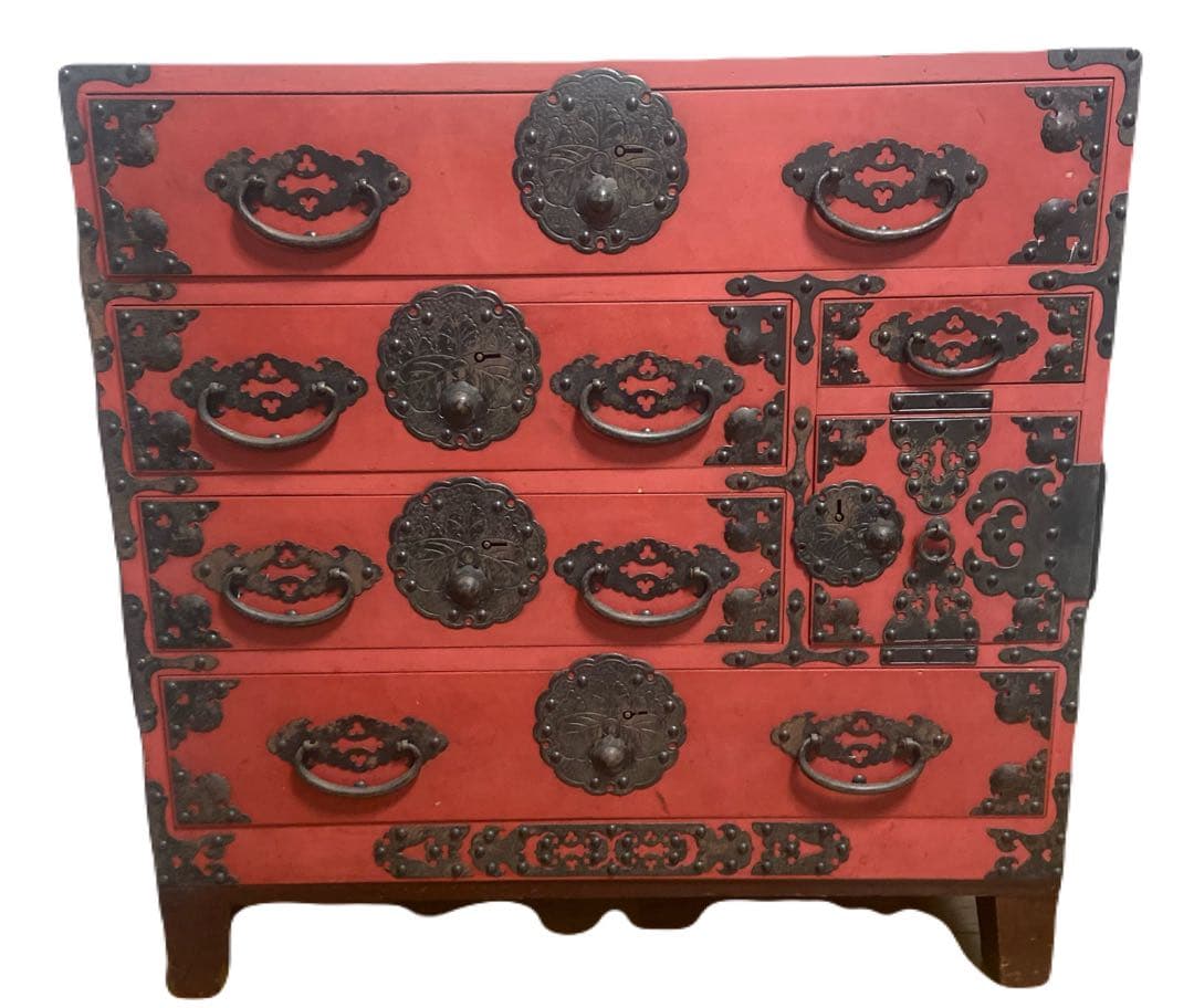 アンティーク和箪笥　朱色　赤家具