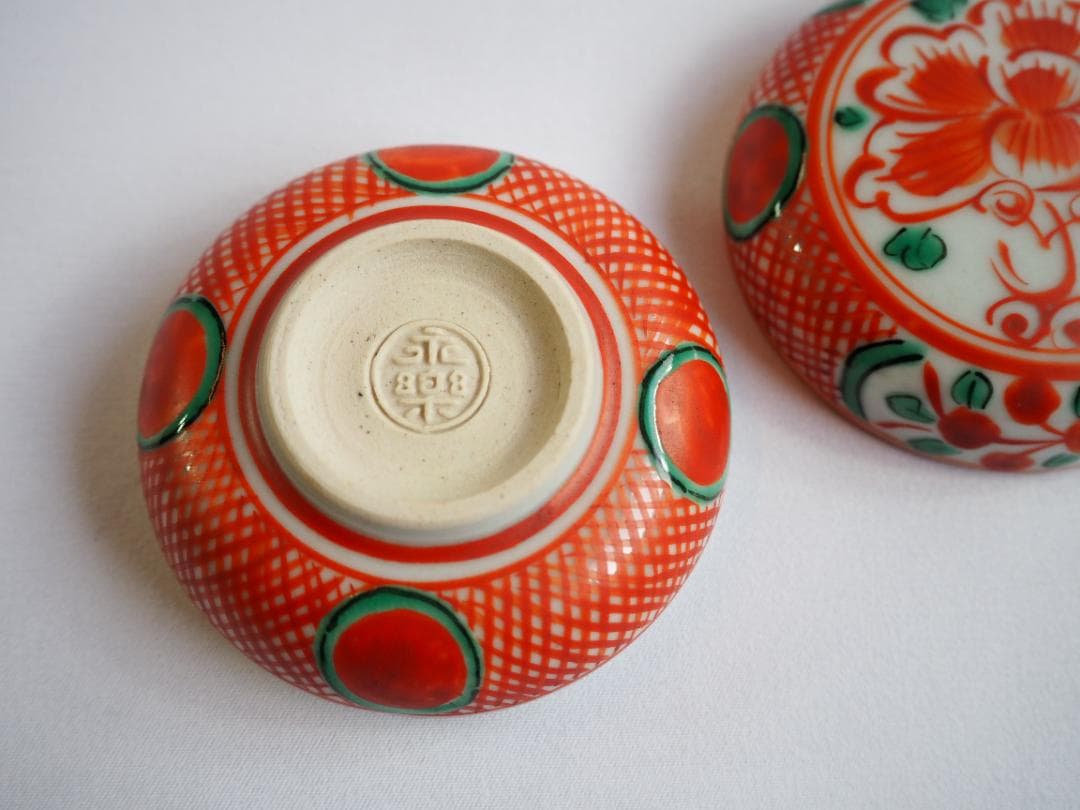 16代永樂善五郎造（即全）『赤絵花丸香合』 (共箱)　千家十職