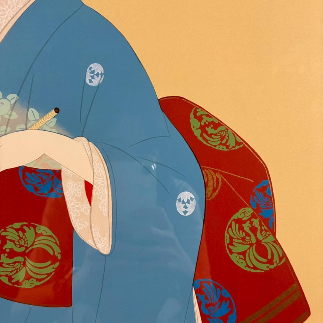 美品 上村松園「しぐれ」シルクスクリーン 京美術院版 証明シール有 額縁入り