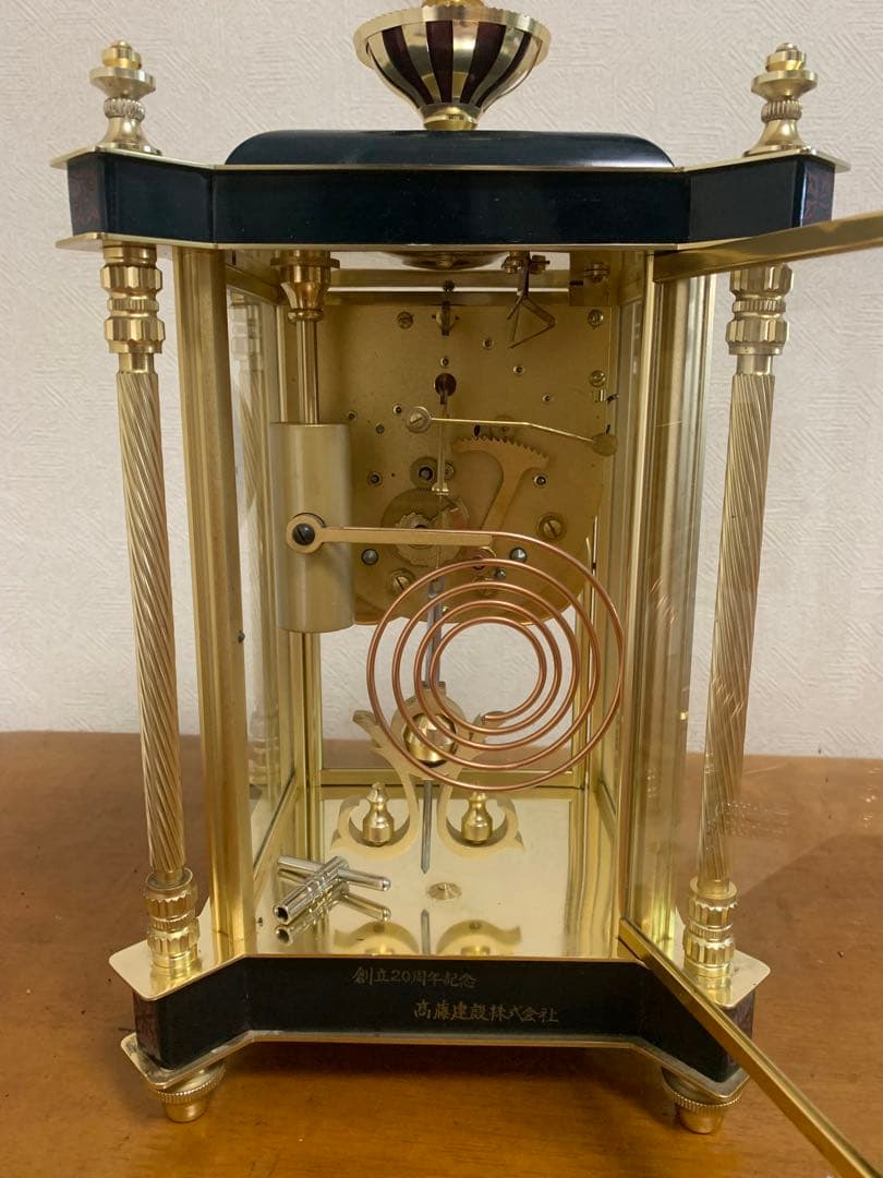 置時計 Nマーク 四面ガラス ゼンマイ式 振り子置時計 金属 日本美術時計