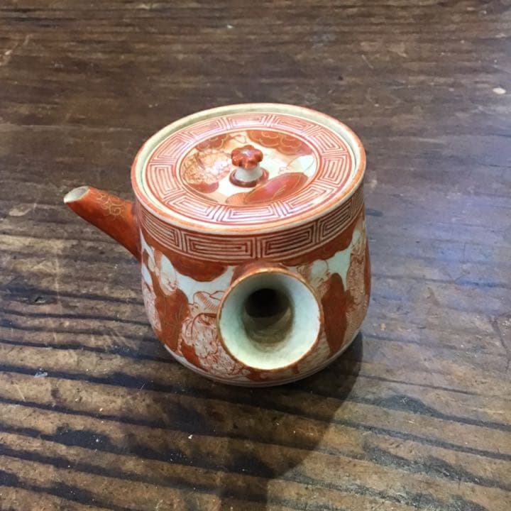 小野窯　赤絵唐人画急須　江戸時代　九谷焼