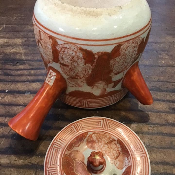 小野窯　赤絵唐人画急須　江戸時代　九谷焼