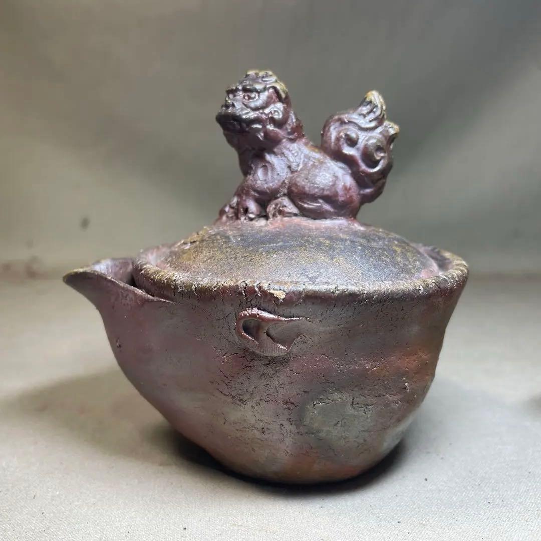 備前焼　備前手造り龍宝瓶　獅子宝瓶 在銘 ２点セット 煎茶器 急須 煎