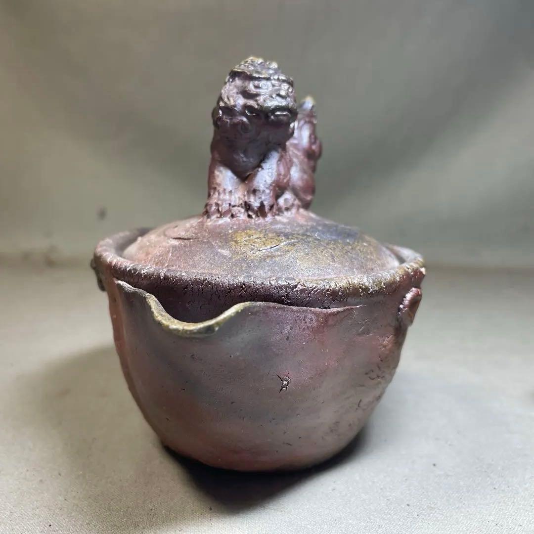 備前焼　備前手造り龍宝瓶　獅子宝瓶 在銘 ２点セット 煎茶器 急須 煎