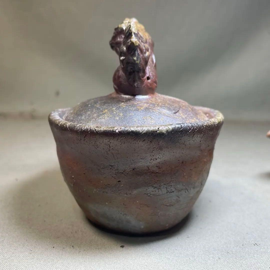 備前焼　備前手造り龍宝瓶　獅子宝瓶 在銘 ２点セット 煎茶器 急須 煎