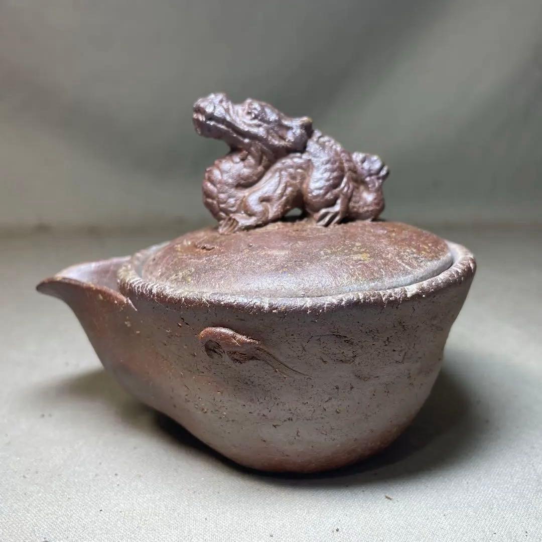 備前焼　備前手造り龍宝瓶　獅子宝瓶 在銘 ２点セット 煎茶器 急須 煎