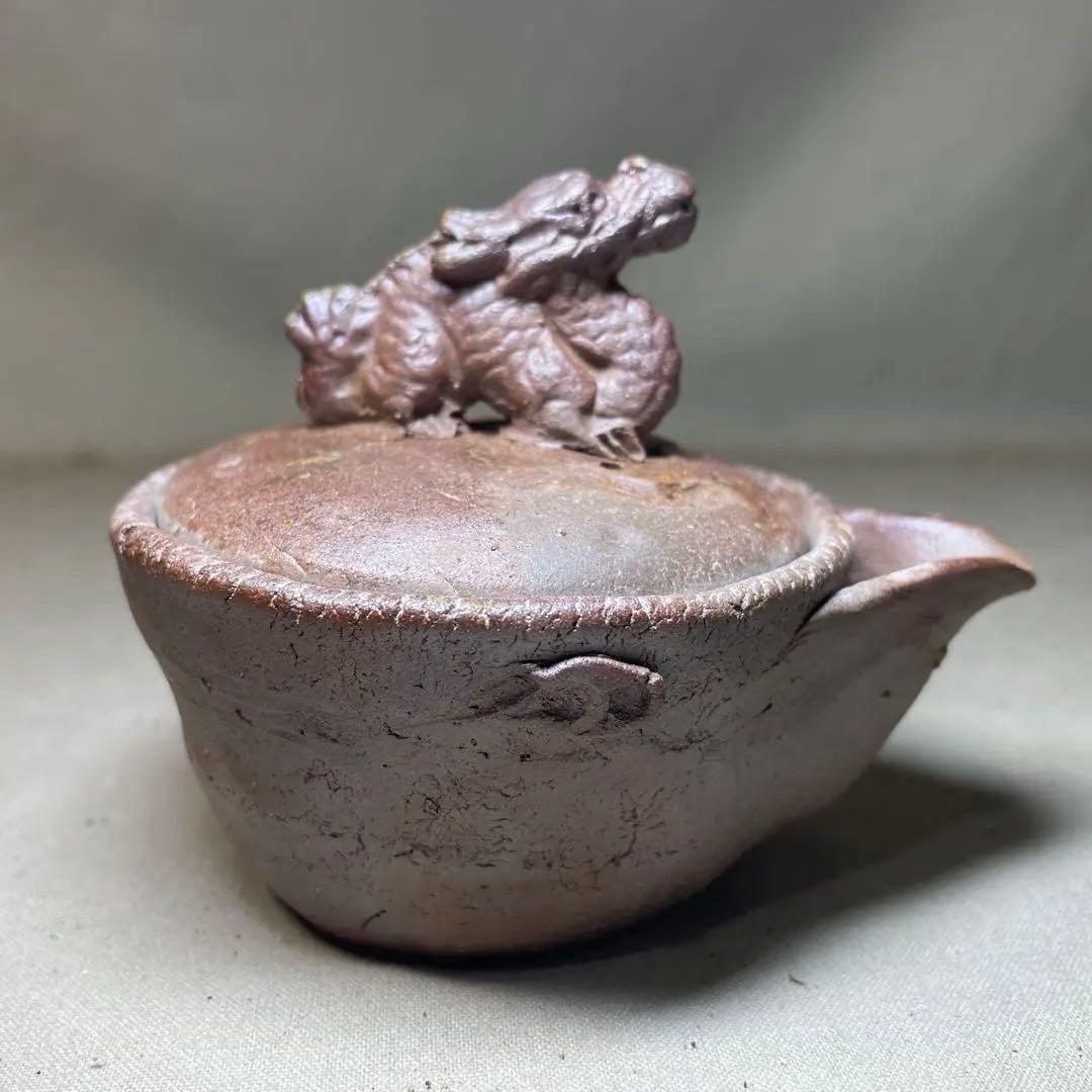 備前焼　備前手造り龍宝瓶　獅子宝瓶 在銘 ２点セット 煎茶器 急須 煎