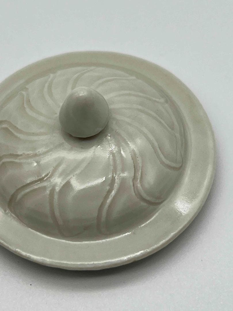 宋時代定窯　白磁刻花共蓋壺　蓋付き　茶入　茶道具　繊細　唐物(F-10)
