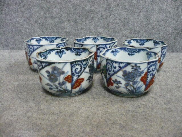 伊万里焼染付唐草に花図向付 5個 [B31558]