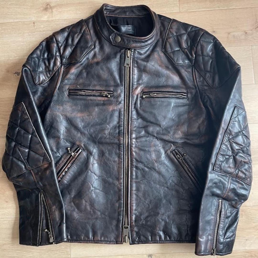 シングルライダース 牛革 本革 レザージャケット 黒 茶 Lサイズ 中国製 古着