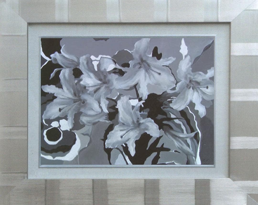 油絵 菅家令子 絵 絵画インテリア額付(青緑＋金色の枠) F6-070101 花