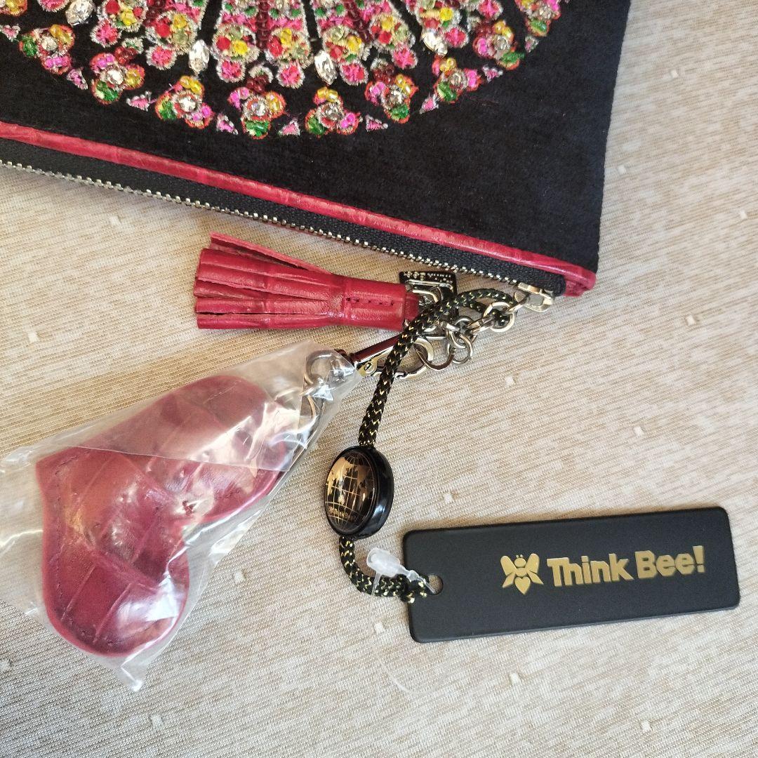 Think Bee! 長財布 黒と赤 花模様