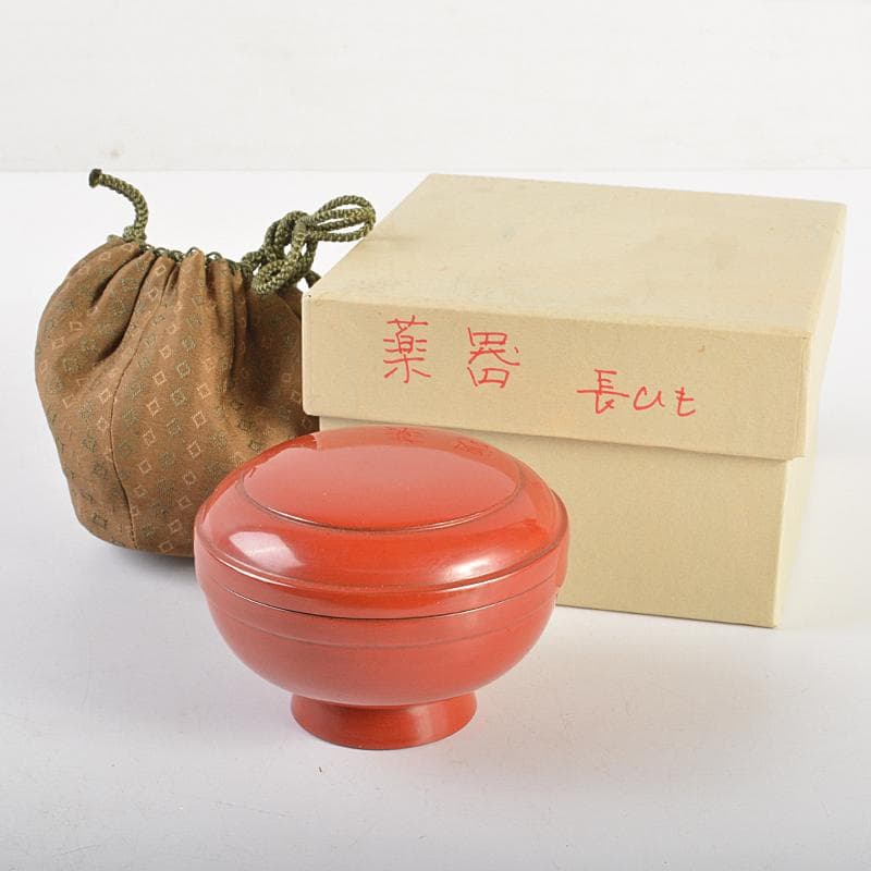 古民具　根来塗　朱塗　薬器　仕覆付　M　R7440